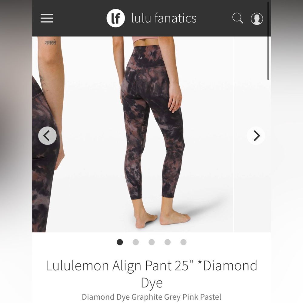 Lululemon Align Pant 25" *Diamond Dye Graphite Grey Pink Pastel sz18